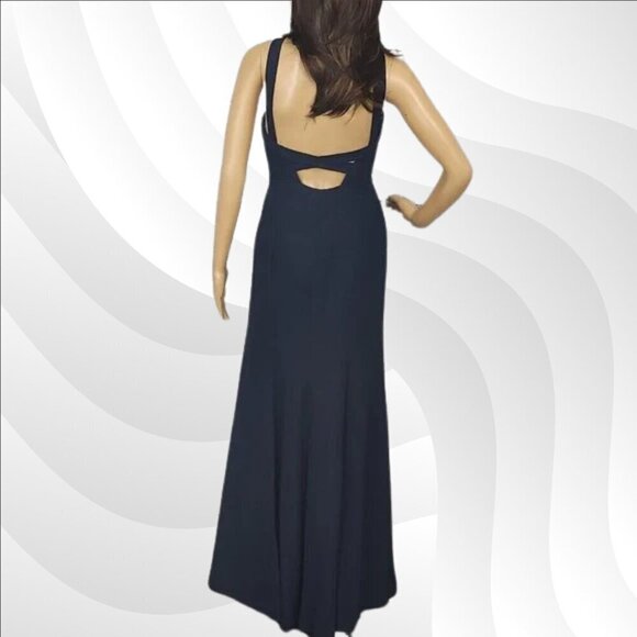 2/$50 Dessy Collection Midnight Crepe Halter X-Back Dress Size 2R | Elegant Gown - Picture 4 of 7